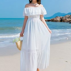 Đầm Maxi Trắng Trễ Vai